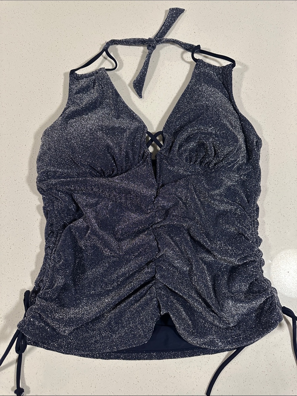 Swimsuits - Shimmer Halter Tankini Top in Navy, Size: 20